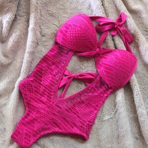 Luli Fama Pink One Piece Swimsuit NWT